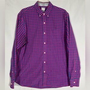 BONOBOS RED BLUE CHECK PLAID STANDARD FIT QUALITY MADE BUTTON DOWN SHIRT MENS  L